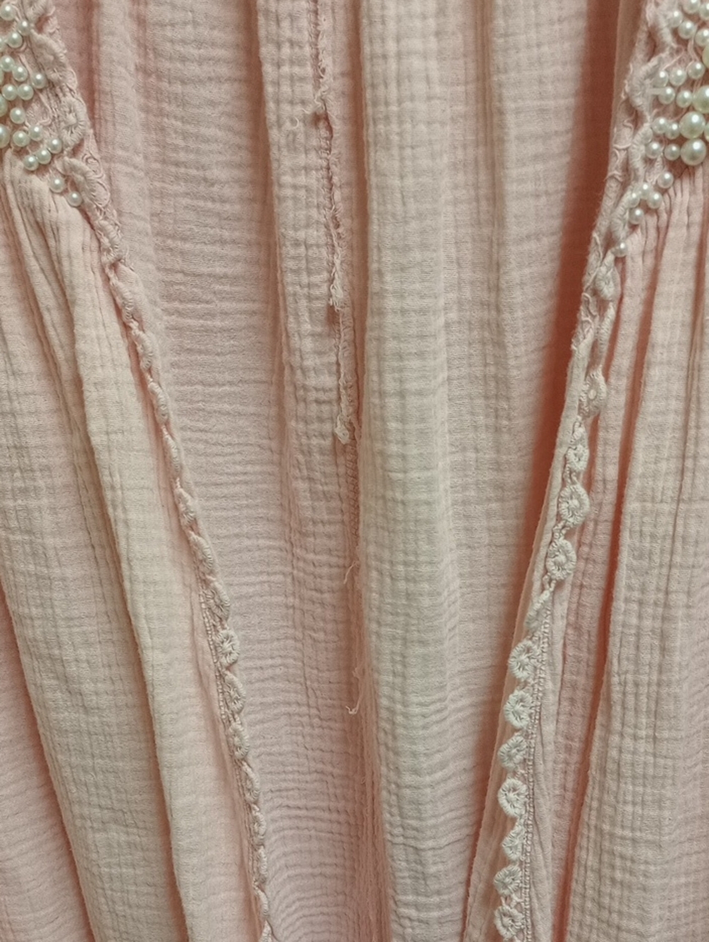 🩷POL BLUSH PINK LACE GAUZE COTTON SLEEVLESS CARDIGAN TUNIC EMBELLISHED PEARLS - Picture 7 of 16